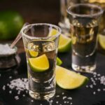 Tequila shot with lime and sea salt